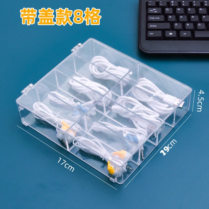 Desktop Dust-Proof Headphone Cable Data Cable Storage Box Charging Head Compartment Organizer Cable Management Box Flip-Top Transparent Acrylic - Image 2